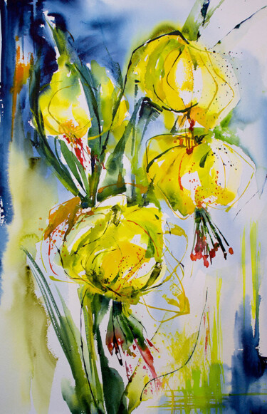 Peinture intitulée "Lis jaune des Pyrén…" par Véronique Piaser-Moyen, Œuvre d'art originale, Aquarelle