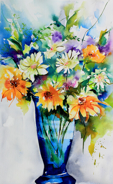 Peinture intitulée "Le temps des fleurs" par Véronique Piaser-Moyen, Œuvre d'art originale, Aquarelle