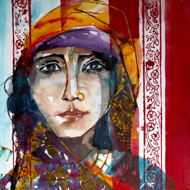 Malarstwo zatytułowany „La gypsy de Benares” autorstwa Véronique Piaser-Moyen, Oryginalna praca, Akwarela