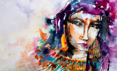 Peinture intitulée "Mallika-Bollywood." par Véronique Piaser-Moyen, Œuvre d'art originale, Aquarelle