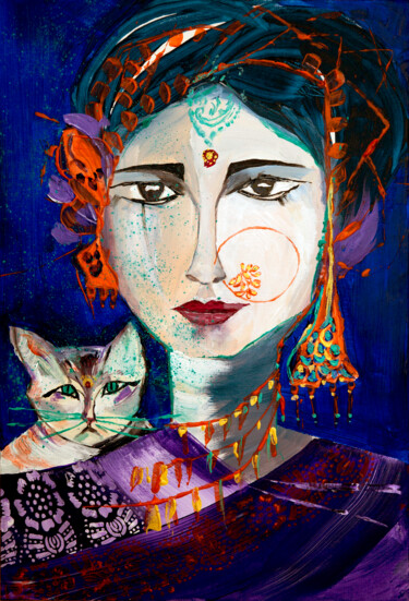 Painting titled "Bharatanatchat" by Véronique Piaser-Moyen, Original Artwork, Acrylic Mounted on Cardboard