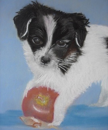 Painting titled "Chiot épagneul nain…" by Véronique Gavois P., Original Artwork, Pastel