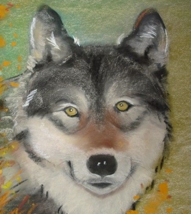 Painting titled "Le loup" by Véronique Gavois P., Original Artwork