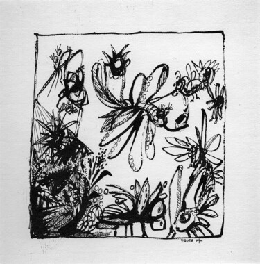 Dibujo titulada "Carré de jardin - N1" por Véronique Rémond (Houssa Kýu), Obra de arte original, Tinta
