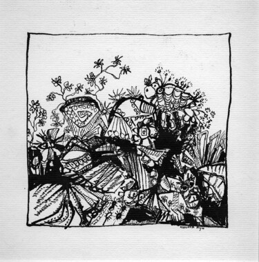 Dessin intitulée "Carré de jardin - N3" par Véronique Rémond (Houssa Kýu), Œuvre d'art originale, Encre