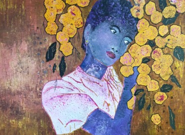 Pintura titulada "La fleuriste" por Véronique Rendu, Obra de arte original, Acrílico Montado en Bastidor de camilla de madera
