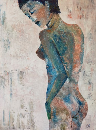 Malerei mit dem Titel "Après la douche" von Véronique Rendu, Original-Kunstwerk, Acryl