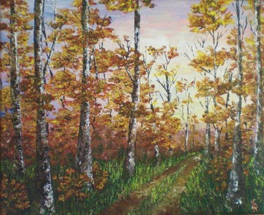Peinture intitulée "Forêt d'Automne" par Véronique Roubaut, Œuvre d'art originale, Autre