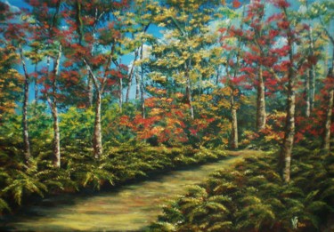 Peinture intitulée "La forêt aux fougèr…" par Véronique Roubaut, Œuvre d'art originale, Acrylique