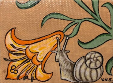 Malerei mit dem Titel "Escargot a liris" von Véronique Nelly Schirer, Original-Kunstwerk, Acryl