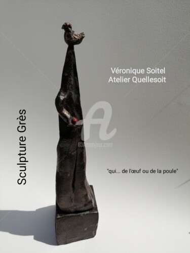 Sculpture intitulée "qui de l'oeuf ...ou…" par Véronique Soitel, Œuvre d'art originale, Argile