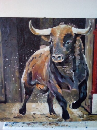 Painting titled "Torro bravo" by Veronique Thisse, Original Artwork, Oil