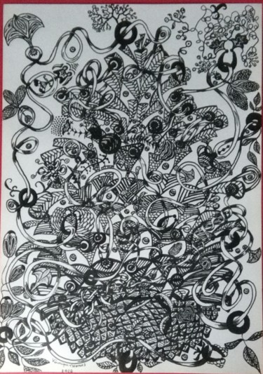 Dessin intitulée "pinha 2" par Véronique Thomas, Œuvre d'art originale, Encre Monté sur Plexiglas