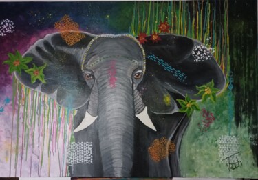 Malerei mit dem Titel "The Elephant King" von Véronique Troch, Original-Kunstwerk, Acryl