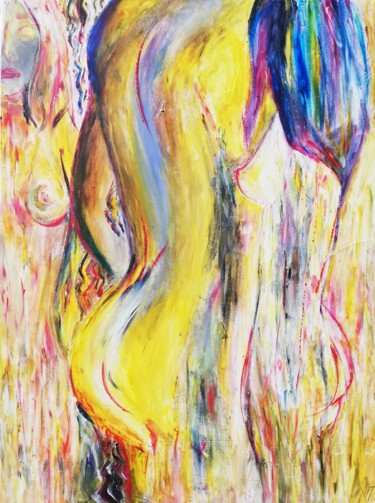 Schilderij getiteld "NUS A LA PLAGE" door Véronique Trovalet, Origineel Kunstwerk, Acryl