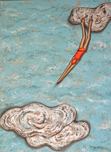 Malarstwo zatytułowany „Le grand plongeon” autorstwa Véronique Wibaux, Oryginalna praca, Akryl Zamontowany na Drewniana rama…