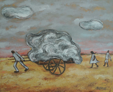 Malerei mit dem Titel "La charette" von Véronique Wibaux, Original-Kunstwerk, Acryl