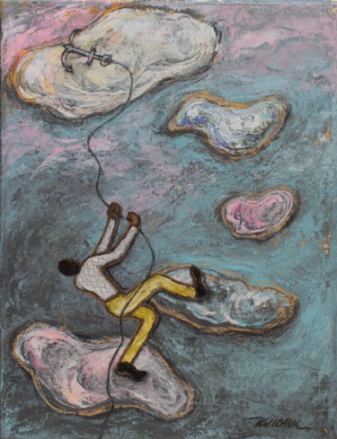 「J'y arriverai」というタイトルの絵画 Véronique Wibauxによって, オリジナルのアートワーク, アクリル ウッドストレッチャーフレームにマウント