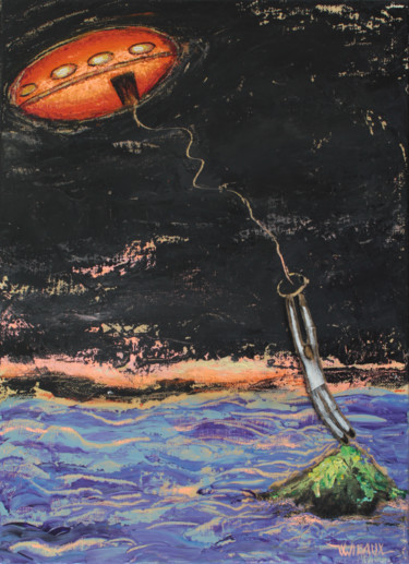 Pintura intitulada "Montée des eaux" por Véronique Wibaux, Obras de arte originais, Colagens Montado em Armação em madeira