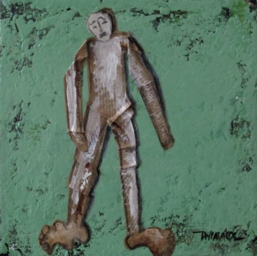 Schilderij getiteld "Pantin fond vert" door Véronique Wibaux, Origineel Kunstwerk, Acryl Gemonteerd op Frame voor houten bra…