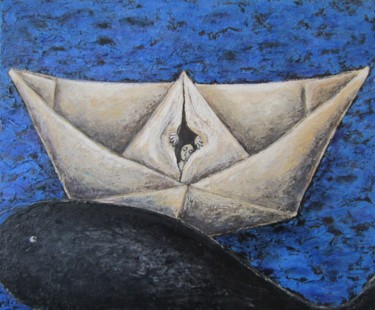 Painting titled "La baleine" by Véronique Wibaux, Original Artwork, Acrylic Mounted on Wood Stretcher frame
