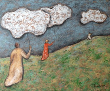 Painting titled "Procession de nuages" by Véronique Wibaux, Original Artwork, Acrylic