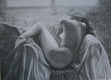 Dessin intitulée "nu à la fenêtre 1" par Véronique Boulanger, Œuvre d'art originale, Crayon