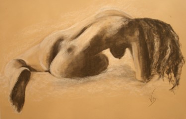 Dessin intitulée "nu de dos" par Véronique Boulanger, Œuvre d'art originale, Fusain