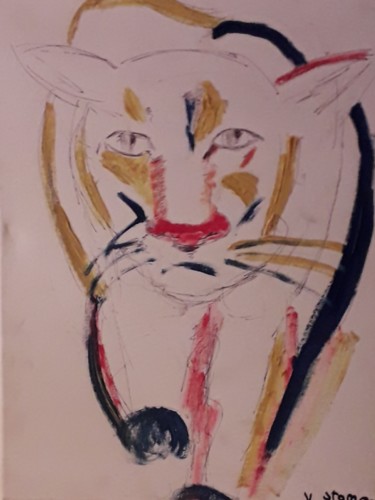Peinture intitulée "Grande lionne" par Véronique Bustsky, Œuvre d'art originale