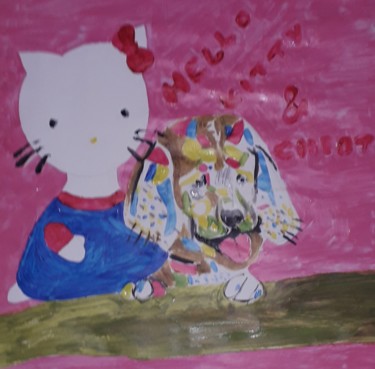Painting titled "Hello Kitty et le c…" by Véronique Bustsky, Original Artwork, Acrylic