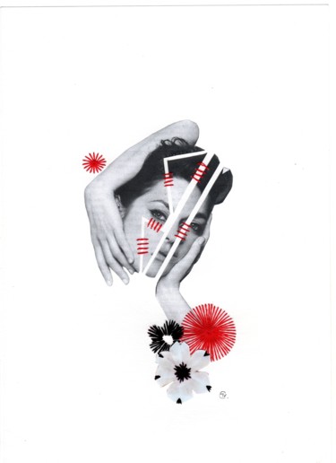 Collages intitulée "Prise de tête" par Véronique Colin, Œuvre d'art originale, Collages