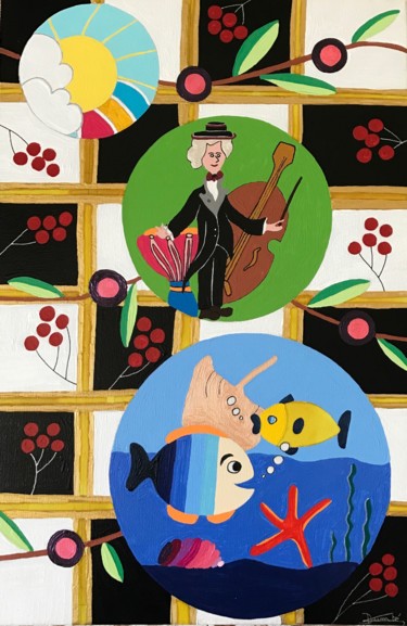 Painting titled "La scène du musicien" by Véronique Dumte, Original Artwork, Other