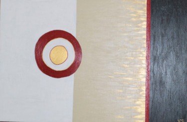 Painting titled "Cercle rouge et or" by Véronique Saucier, Original Artwork, Acrylic