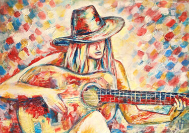 Painting titled "Musician In Hat Wit…" by Veronika Pozdniakova, Original Artwork, Oil