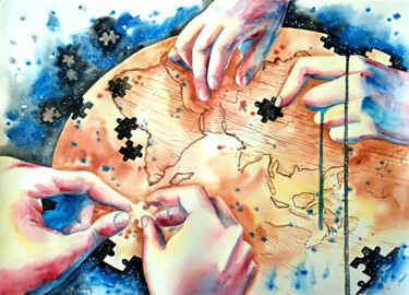 Schilderij getiteld "Caring hands make t…" door Veronika Pozdniakova, Origineel Kunstwerk, Aquarel
