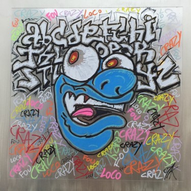 Schilderij getiteld "Crazy alphabet" door Alexis Mathelin, Origineel Kunstwerk, Acryl Gemonteerd op Houten paneel
