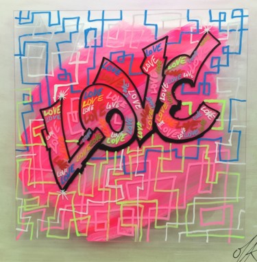 「Love」というタイトルの絵画 Alexis Mathelinによって, オリジナルのアートワーク, アクリル ウッドパネルにマウント