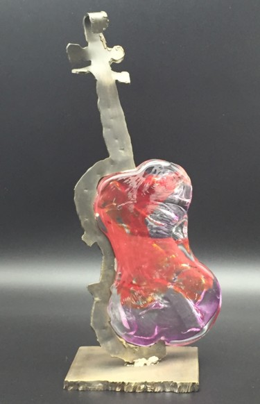 Sculpture titled "Violon acier bronzé…" by Alexis Mathelin, Original Artwork, Glass