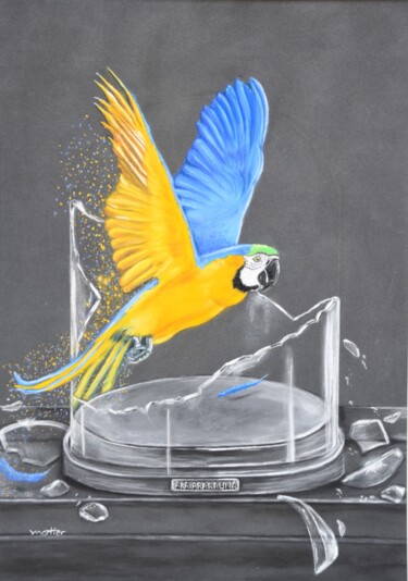 Drawing titled "enfin libre !" by Valérie Mortier, Original Artwork, Pastel