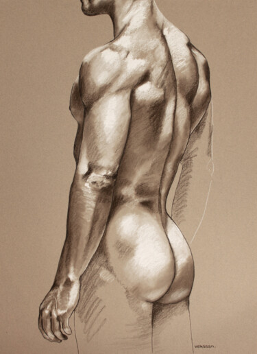 Dessin intitulée "Homme aux fesses mu…" par Verssan, Œuvre d'art originale, Pastel