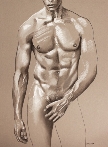 Drawing titled "Homme nu sensuel de…" by Verssan, Original Artwork, Pastel