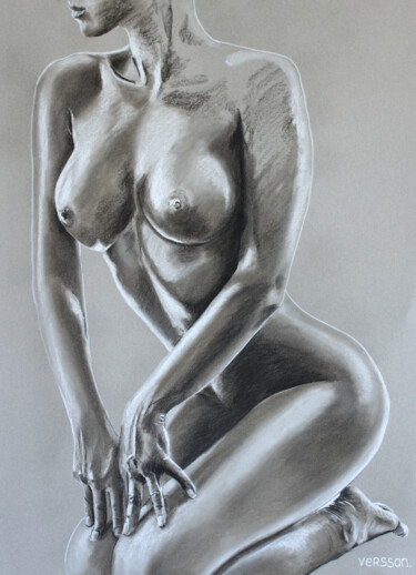 Картина под названием "Femme sensuelle à g…" - Verssan, Подлинное произведение искусства, Пастель Установлен на Деревянная п…