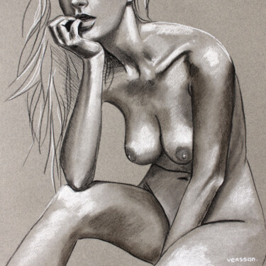 Peinture intitulée "Femme nue pensive" par Verssan, Œuvre d'art originale, Pastel