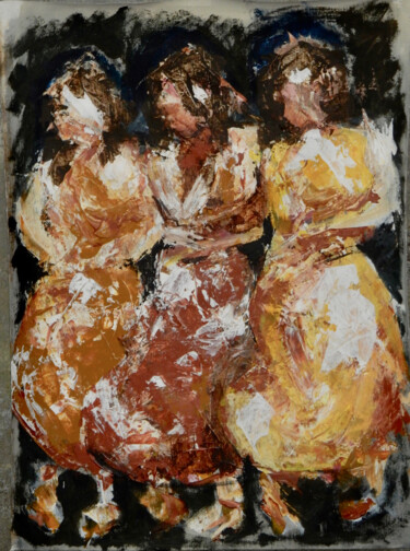 Malerei mit dem Titel "Threesome in redora…" von Filip Callewaert, Original-Kunstwerk, Acryl