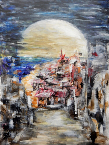 Painting titled "Moonsick Vue 01" by Filip Callewaert, Original Artwork, Acrylic Mounted on Wood Stretcher frame