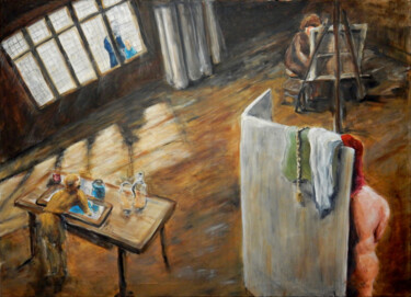 Schilderij getiteld "De verfwrijver" door Filip Callewaert, Origineel Kunstwerk, Acryl