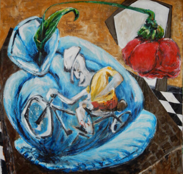 Schilderij getiteld "Hey boy with a bike…" door Filip Callewaert, Origineel Kunstwerk, Acryl