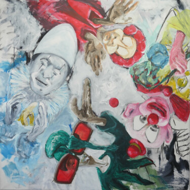 Schilderij getiteld "Time of the clowns" door Filip Callewaert, Origineel Kunstwerk, Acryl