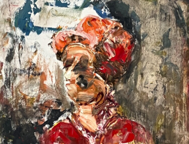 Painting titled "L'homme à la casque…" by Filip Callewaert, Original Artwork, Oil