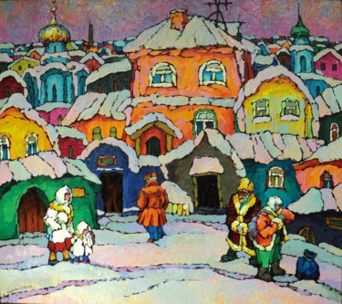 Peinture intitulée "A farm Market." par Valery Veselovsky, Œuvre d'art originale, Huile